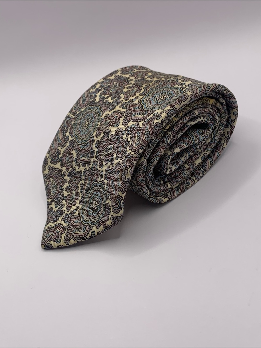 Elegant Paisley Men's Tie in Beige and Teal 0119 business interview formal